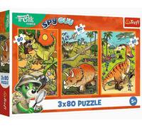 Trefl 3in1: The Family, I Treflik nel mondo dei dinosauri-3 x 80 Pezzi, Set di Tre Puzzle per Bambini dai 5 anni, Multicolore, 34888