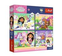 Trefl - Puzzle 4 in 1: Gabby's Dollhouse, gatto Harce - 4 pezzi x 88 - Poster unico, set di quattro puzzle per bambini dai 5 anni in su