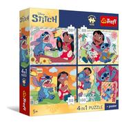 Trefl - Puzzle 4 in 1: Lilo & Stitch, Punto Spaziale - 4 x 88 Pezzi - Poster Unico, Set di Quattro Puzzle per Bambini dai 5 Anni