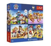 Trefl - Puzzle 4 in 1: Paw Patrol, Guardia per cani - 4 pezzi x 88 - Poster unico, set di quattro puzzle per bambini dai 5 anni in su