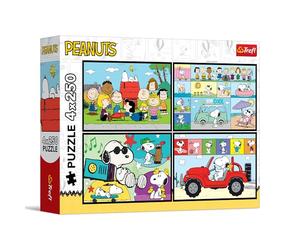 Trefl - Puzzle 4 in 1: Peanuts, Le avventure di Peanuts - 4 x 250 pezzi - Set di quattro puzzle per adolescenti