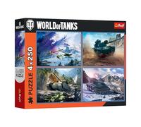 Trefl - Puzzle 4 in 1: World of Tanks, Grande battaglia tra carri armati - 4 x 250 pezzi - Set di quattro puzzle per adolescenti