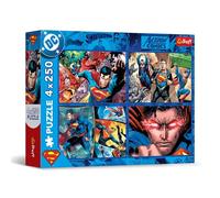 Trefl 4in1, coraggio di Superman-4 x 250 Pezzi-Confezione da Quattro Puzzle per Adolescenti, Multicolore, 13340