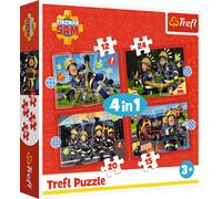 Trefl, avventure di Sam il pompiere 4 in 1, 4 puzzle, da 12 a 24 pezzi-Vari livelli di difficoltà, per bambini dai 3 anni in su, 34632
