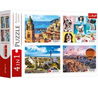 Trefl - Puzzle 4x1000 Premium Plus: Amalfi, Ritratti di cani, Mongolfiere sulla Cappadocia e Parco Güell - 1000 Pezzi