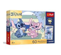 Trefl - Puzzle 60 pezzi, Divertirsi con Stitch, Premium Plus, 4+ | Sviluppo della concentrazione e dell’osservazione, Poster unico incluso nel set, Puzzle colorati con i personaggi delle fiabe