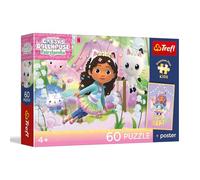 Trefl - Puzzle 60 pezzi, Gabby e le avventure dei gatti, Premium Plus, 4+ | Sviluppo della concentrazione e dell’osservazione, Poster unico incluso nel set, Puzzle colorati con i personaggi delle fiabe
