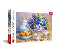 Trefl 1000 Elementi, fiori blu in un vaso, frutta, tazza, brocca, te, intrattenimento creativo, regalo, divertimento, classici Puzzle, Colore Bouquet, Galoppierende Pferde, 10466