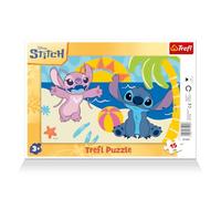 Trefl - Puzzle con cornice 15 pezzi, All’ombra delle palme, Lilo&Stitch, 3+ | Puzzle per i più piccoli, 15 pezzi grandi, cornice e base rigida, puzzle con personaggi delle fiabe, alta qualità