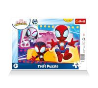 Trefl - Puzzle con cornice 15 pezzi, Il Pacco Ragno, Spidey, Marvel, 3+ | Puzzle per i più piccoli, 15 pezzi grandi, cornice e base rigida, puzzle con personaggi delle fiabe, alta qualità
