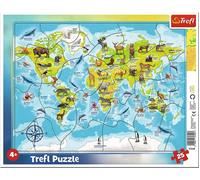 Trefl Puzzle Mappa del Mondo con Animali, 25 pezzi con cornice e base, per bambini da 4 anni