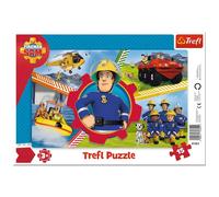 Trefl, Puzzle con cornice con base, 15 pezzi, un giorno con pompiere, per bambini dai 3 anni in su