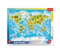 Trefl Puzzle Mappa del Mondo con Animali, 25 pezzi con cornice e base, per bambini da 4 anni