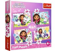Trefl - Puzzle da 35 a 70 pezzi,4 in 1: Le avventure di Gabby la gatta, 4+ | Set di 4 puzzle, diversi livelli di difficoltà, sviluppo della concentrazione e della percezione, alta qualità