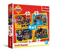Trefl - Puzzle da 35 a 70 pezzi, 4 in 1: Pompiere in servizio, 4+ | Set di 4 puzzle, diversi livelli di difficoltà, sviluppo della concentrazione e della percezione, alta qualità