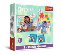 Trefl - Puzzle e gioco di memoria - Una giornata allegra, Lilo&Stitch, 3+ | 2 puzzle + gioco Memory, 30 e 48 pezzi, diversi livelli di difficoltà, 24 tessere Memory, alta qualità, ideali come regalo