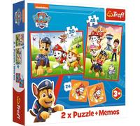 Trefl - Puzzle i gra memos - La squadra dei cani in azione, Paw Patrol, 3+ | 2 puzzle + gioco Memory, 30 e 48 pezzi, diversi livelli di difficoltà, 24 tessere Memory, alta qualità, ideali come regalo