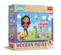 Trefl - Puzzle in legno 24 pezzi, Gabby la Allegra e i suoi amici, 3+ | Puzzle in legno, bordi arrotondati, motivo decorativo sul retro, personaggi delle fiabe, decorazione, esercizio di memoria