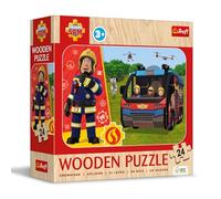 Trefl - Puzzle in Legno: Fireman Sam, Un Fantastico Pompiere - 24 Pezzi, Wooden Puzzle, Motivo Decorativo sul Retro, per Bambini dai 3 anni
