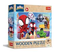 Trefl - Puzzle in Legno: Marvel, Spidey and his Amazing Friends, Il Coraggioso Spidey e gli Amici - 24 Pezzi, Wooden Puzzle, Bordi Arrotondati, Disegno sul Retro, per Bambini dai 3 anni
