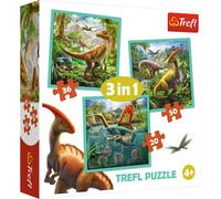 Trefl- Die außergewöhnliche Welt der Dinosaurier da 20 a 50 Pezzi, 3 Set, per Bambini dai 4 Anni in su Scatola Puzzle, Multicolore, 20x19,5cm, TR34837