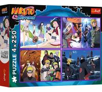 Trefl 4 in 1 Shippuden, Le avventure di Naruto Uzumaki-4 x 250 pezzi-Set di quattro puzzle per adolescenti, Multicolore, 13339