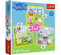 Trefl, Puzzle, Peppa Pig, da 20 a 50 Pezzi, 3 Set, Giornata Allegra di Peppa Pig, per Bambini dai 3 Anni