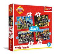 Trefl, avventure di Sam il pompiere 4 in 1, 4 puzzle, da 12 a 24 pezzi-Vari livelli di difficoltà, per bambini dai 3 anni in su, 34632