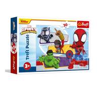 Trefl - Spiderman, Brave Spider-man - Puzzle da 30 pezzi - Puzzle colorato con personaggi delle fiabe, intrattenimento creativo, per bambini dai 3 anni in su