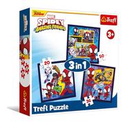 Trefl - Spidey and his Amazing Friends, Marvel, ragni e dinosauri - puzzle 3 in 1, 3 puzzle, da 20 a 50 pezzi - diversi livelli di difficoltà, intrattenimento per bambini dai 3 anni in su