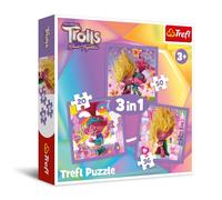 Trefl - Trolls Band Together, Scopri gli Allegri Trolls - Puzzle 3in1, 3 Puzzle, da 20 a 50 Tessere - Puzzle Colorati con i Personaggi della Fiaba, Diversi Livelli di Difficoltà