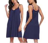 Trek Forte Donna Sleepwear Senza Maniche, Camicie da Notte in Morbido Cotone, Abito da Notte Corto con Collo a V