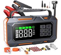 TREKURE 16-in-1 Booster Avviamento Auto da 8000A e Compressore 160PSI, Avviatore Emergenza per Auto Con Guasto Car Kit, Traino Corda, Guanti E Luci, Avviatore Batteria per Tutti Gas o 12L Diesel