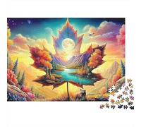 tren arco iris 1000 Piece Recycled Cardboard Lago Sunset Arte Jigsaw Puzzle Adult Fun Game Home Activity Great Gift for Men Women Family Puzzle Enthusiasts 52x38cm/1000pcs