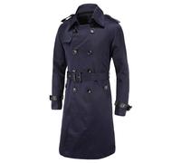 Trench a doppio petto da uomo Elegante Business Classico Elegante Slim Fit Mid Long Cintura Giacca a Vento 2025, blu navy, L