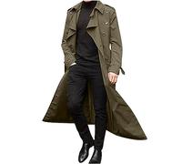 Trench Coat - Giacca a vento lunga da uomo, in tinta unita, con colletto rovesciato, a maniche lunghe, per le mezze stagioni, business, tempo libero, doppiopetto, Mimetico, L