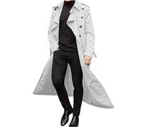 Trench Coat - Giacca a vento lunga da uomo, in tinta unita, con colletto rovesciato, a maniche lunghe, per le mezze stagioni, business, tempo libero, doppiopetto, bianco, L