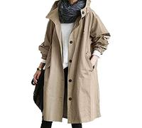 Trench Coat - Giacca lunga da donna con cappuccio, oversize, vintage, elegante giacca invernale, a maniche lunghe, traspirante, giacca a vento, cachi, L
