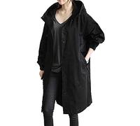 Trench Coat - Giacca lunga da donna con cappuccio, oversize, vintage, elegante giacca invernale, a maniche lunghe, traspirante, giacca a vento, Nero , XXXL