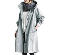 Trench Coat - Giacca lunga da donna con cappuccio, oversize, vintage, elegante giacca invernale, a maniche lunghe, traspirante, giacca a vento, Azzurro, XXL