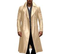 Trench Coat Uomo Medievale Pelle Cappotto Lungo Doppio Petto Giacca In Pelle Bottoni Reversversversante Giacca Windbreaker Colore Puro Antivento Giacche Invernali Vintage Streetwear, gold, XXL