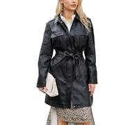 Trench Da Donna Cappotto In Similpelle Lungo 3/4 Soprabito A Trapezio con Cintura Giacca Aderente Elegante Cappotto Da Marinaio con Cintura Giacca A Vento Alla Moda per Il Tempo Libero Nero L