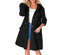 Trench da donna con cappuccio taglie forti, lungo impermeabile, giacca a vento, giacca casual da indossare tutti i giorni e in viaggio, Nero , S