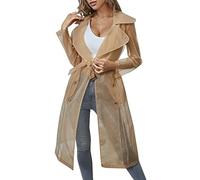 Trench da donna, elegante, caldo, impermeabile, per uso quotidiano, abbigliamento da sole ogni indossare in rete a maniche lunghe con bottoni con giacche da cintura per le donne invernali, cachi, XXL