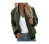 Trench da Donna Giacca Di Transizione Da Donna Giacca Bomber Corta Leggera Giacca Da Volo Sottile Giacca Da Moto Vintage Giacca Da Volo A Maniche Lunghe Con Cerniera Giacca Autunnale(Green,XXL)