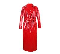 Trench da donna in pelle sintetica verniciata rossa riflettente lunga casual casual lunga e riflettente, Rosso Lucido, L