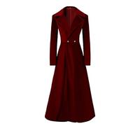 Trench da donna in velluto gotico a maniche lunghe con risvolto vintage lungo cardigan cappotto Steampunk autunno inverno cappotti caldi, Rosso, S