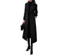 Trench da donna, lungo ed elegante, con collo a scialle, da lavoro, doppiopetto, maxi, lungo, classico, caldo, spesso, nero, taglia M