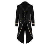 Trench da uomo classico a coda di rondine, vintage, gotico, steampunk, costume per cosplay per feste di Halloween, colore nero, 3XL