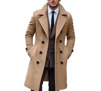 Trench da uomo doppiopetto lungo con risvolto giacca da uomo d'affari cappotto da gentiluomo caldo giacca a vento formale casual capispalla per autunno inverno (L kaki)